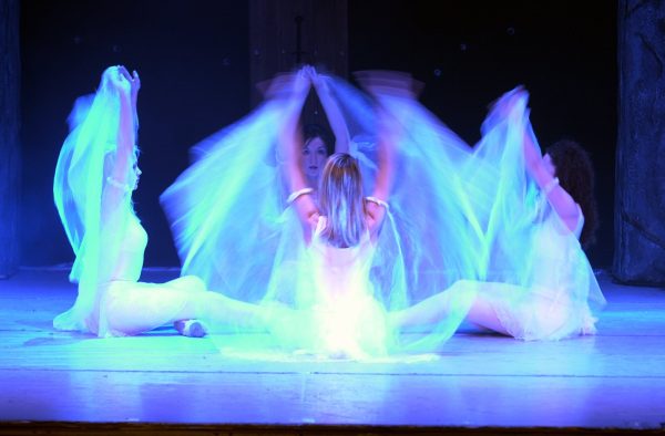 girls in glowing costumes posing