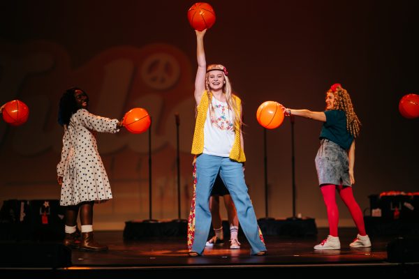 american girl live in concert production photo, julie holding basketball