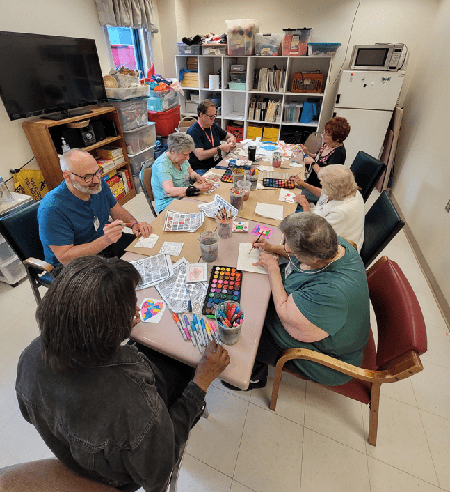 Creative Aging participants make art together at the Cornerstone Family Program’s Social Adult Day Center