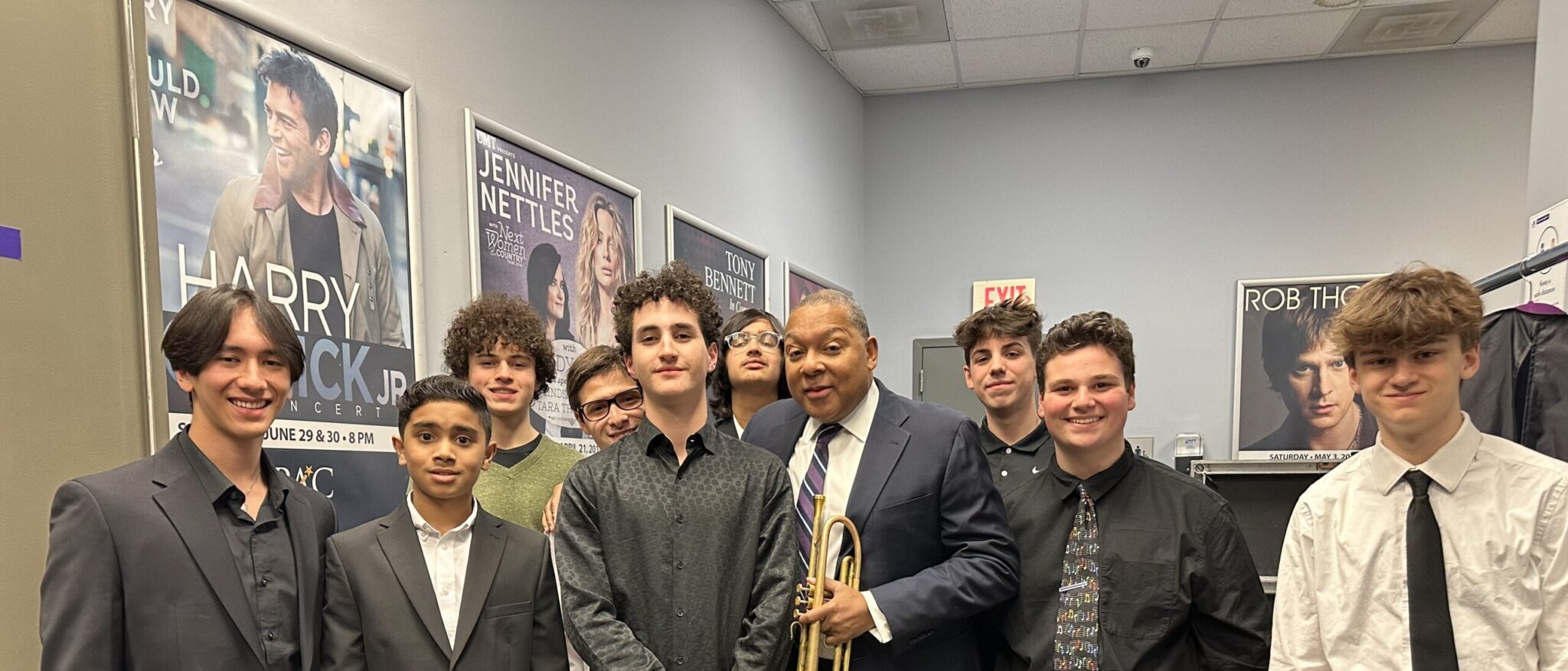 MPAC Music Students of the Month pose with jazz trumpeter Wynton Marsalis