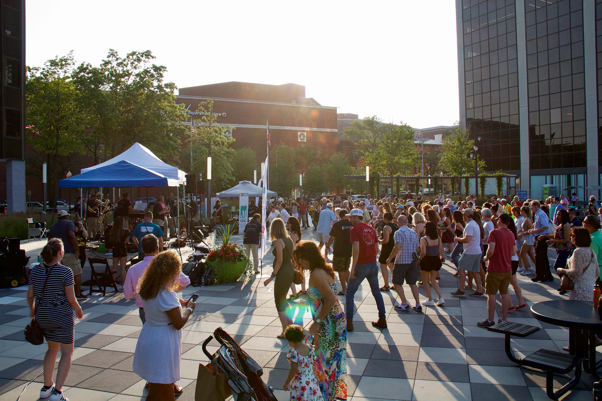 Crowd dancing at MPAC Arts in the Community's Salsa Under the Stars event